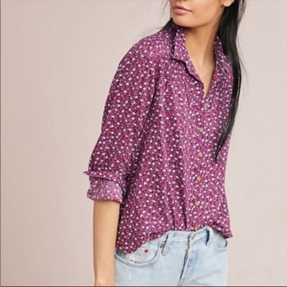 Anthropologie Tops - EUC Maeve x Anthro Calico Floral Button Down Wine in Size Sz 0